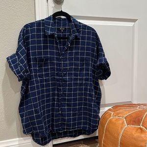 Madewell navy plaid short sleeve blouse